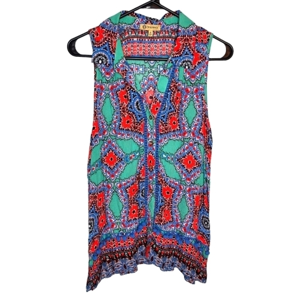 DEMOCRACY WOMENS BOHO SLEEVELESS TOP SIZE SMALL